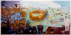 the Osage Nation’s Daposka Ahnkodapi is integrating Osage history and cultural stories using a photo of this mural with the teaching.