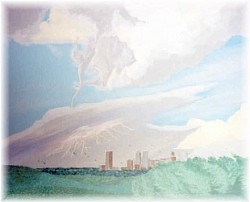 Custom wall mural of a tornado.